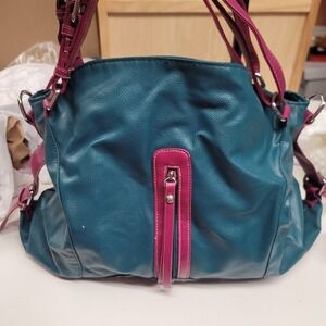 VINTAGE Y2K‎ VerDandi Arai Teal Pink Hobo Bag Top Zip Closure Adjustable Straps